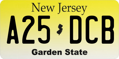 NJ license plate A25DCB