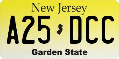 NJ license plate A25DCC