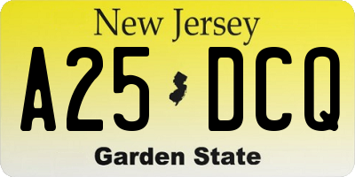 NJ license plate A25DCQ