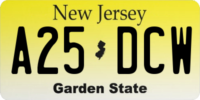 NJ license plate A25DCW