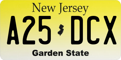 NJ license plate A25DCX