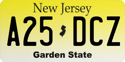 NJ license plate A25DCZ
