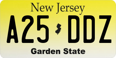 NJ license plate A25DDZ