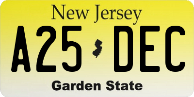 NJ license plate A25DEC