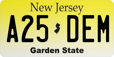 NJ license plate A25DEM