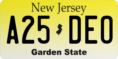 NJ license plate A25DEO