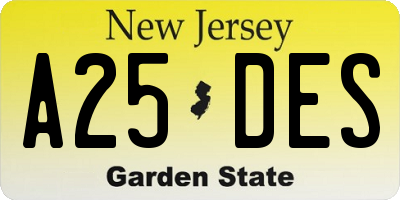 NJ license plate A25DES