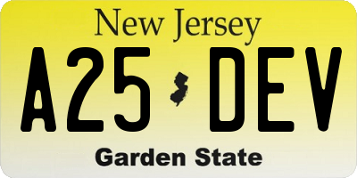 NJ license plate A25DEV