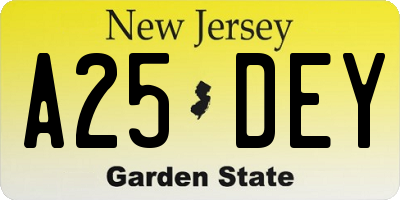 NJ license plate A25DEY