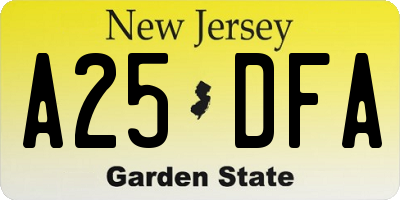 NJ license plate A25DFA