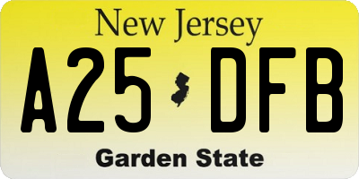 NJ license plate A25DFB