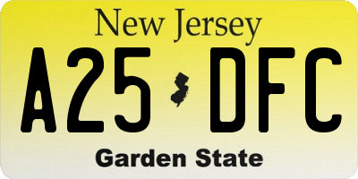 NJ license plate A25DFC