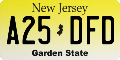 NJ license plate A25DFD