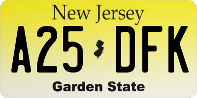 NJ license plate A25DFK