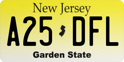 NJ license plate A25DFL