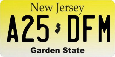 NJ license plate A25DFM