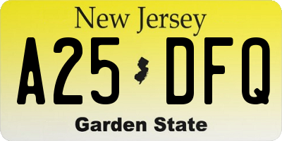 NJ license plate A25DFQ