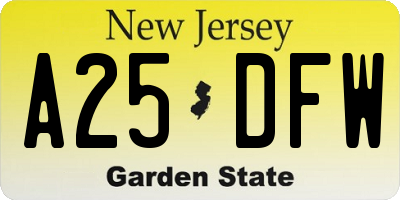 NJ license plate A25DFW