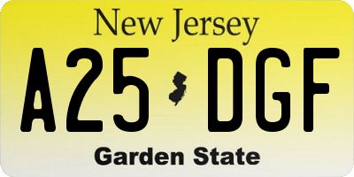 NJ license plate A25DGF
