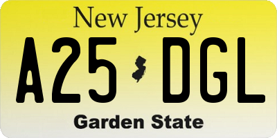 NJ license plate A25DGL