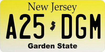 NJ license plate A25DGM