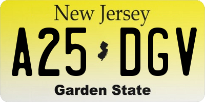 NJ license plate A25DGV
