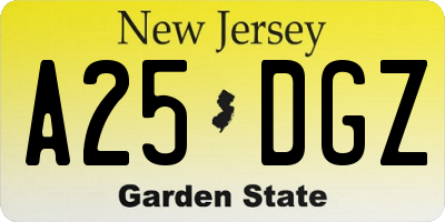 NJ license plate A25DGZ