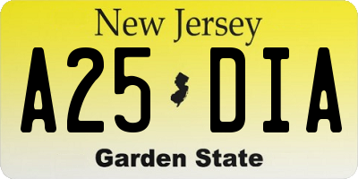 NJ license plate A25DIA