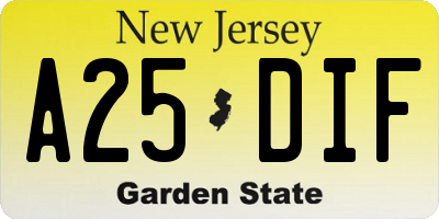 NJ license plate A25DIF
