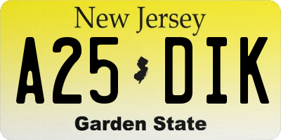 NJ license plate A25DIK