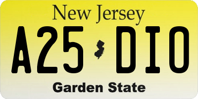 NJ license plate A25DIO