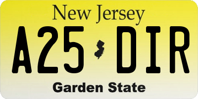 NJ license plate A25DIR