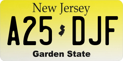 NJ license plate A25DJF