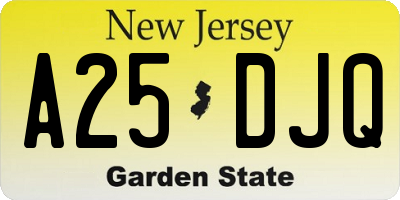 NJ license plate A25DJQ