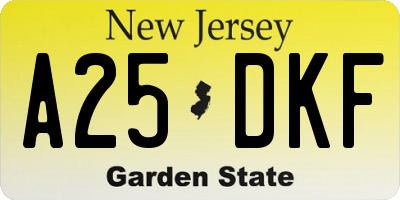 NJ license plate A25DKF