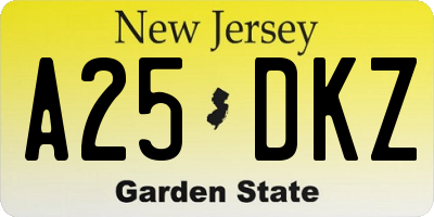 NJ license plate A25DKZ