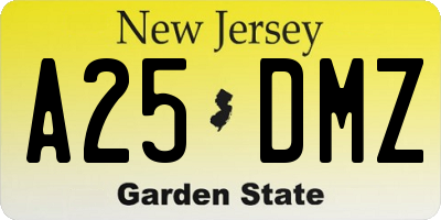 NJ license plate A25DMZ