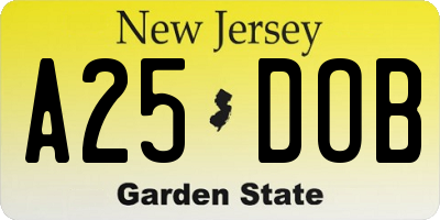 NJ license plate A25DOB