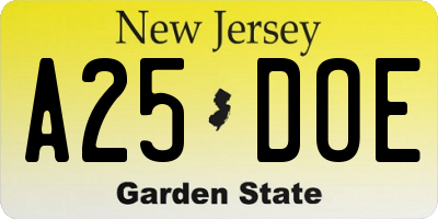 NJ license plate A25DOE