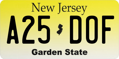 NJ license plate A25DOF