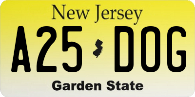 NJ license plate A25DOG