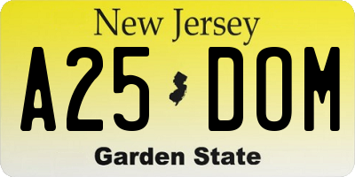 NJ license plate A25DOM