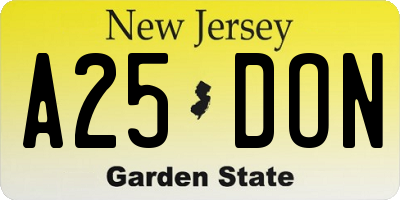 NJ license plate A25DON