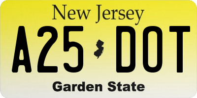 NJ license plate A25DOT