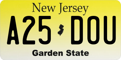 NJ license plate A25DOU