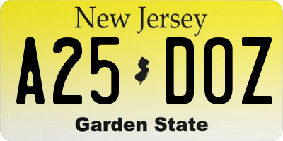 NJ license plate A25DOZ