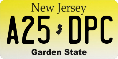 NJ license plate A25DPC