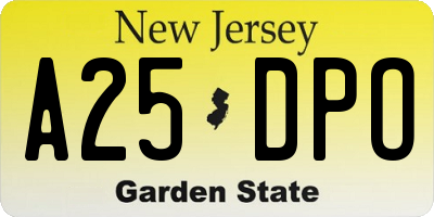 NJ license plate A25DPO