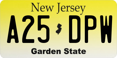 NJ license plate A25DPW