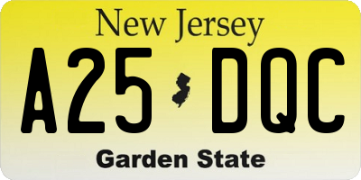 NJ license plate A25DQC